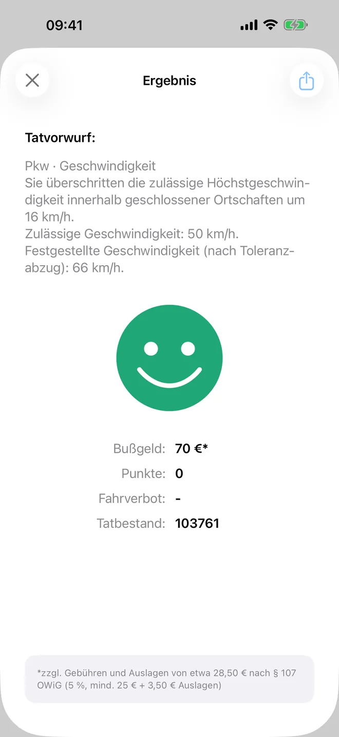 iBußgeld – Ergebnis