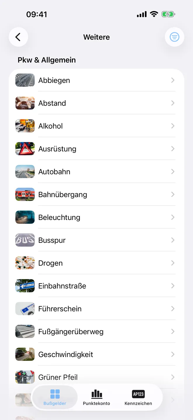 iBußgeld – Kategorien